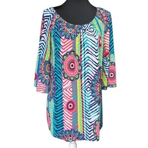 Fascination vibrant bell sleeve tunic top or dress Size S